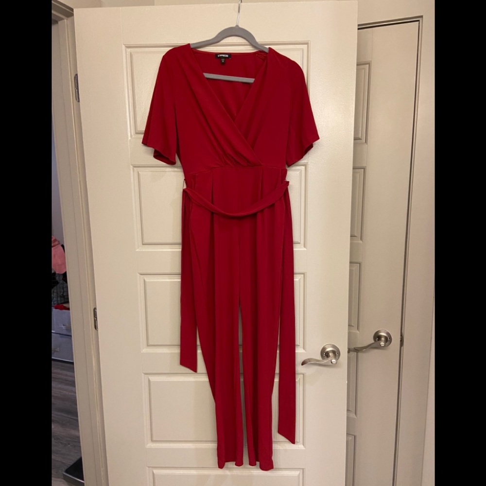 Express Red Straight Leg Jumpsuit